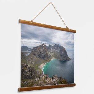 Kvalvika Lofoten Norwegen Wandteppich Mit Holzrahmen