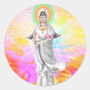 Kwan Yin die Göttin des Mitleids mit Rosa Runder Aufkleber