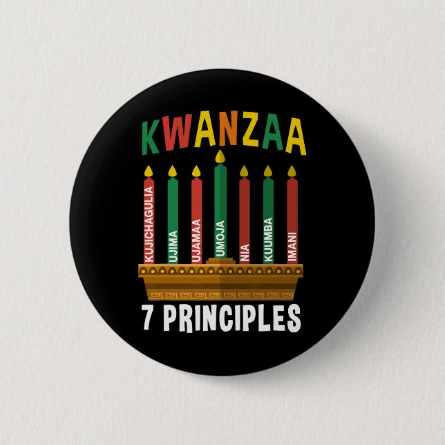 Kwanzaa 7 Grundsätze Candles Kinara Pan Afrikaner  Button (Vorderseite)
