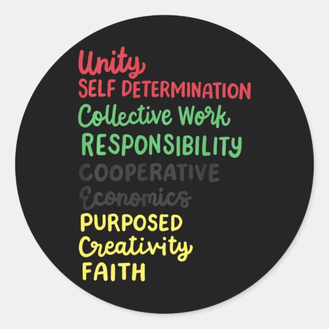 Kwanzaa 7 Prinzipien Afrikanischer schwarzer Stolz Runder Aufkleber (Vorderseite)