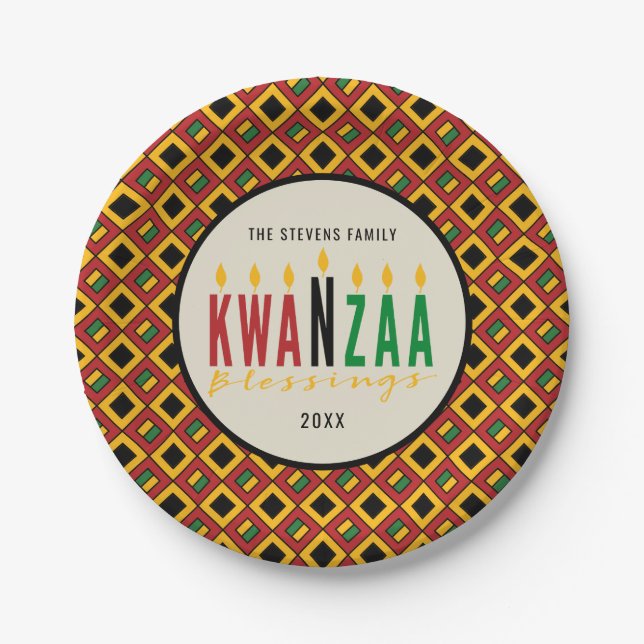 Kwanzaa Blessings | Kinara | Personalisiert Pappteller (Vorderseite)