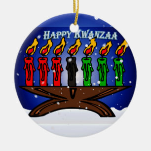 Kwanzaa Candle Kinara mit Schnee und Gruß Keramikornament