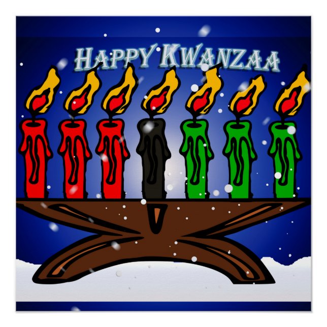 Kwanzaa Candle Kinara mit Schnee und Gruß Poster (Vorderseite)