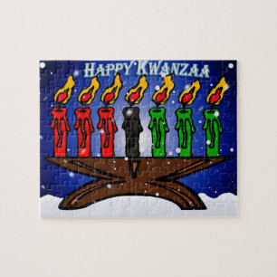 Kwanzaa Candle Kinara mit Schnee und Gruß Puzzle