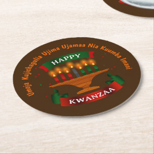 Kwanzaa Candles Red Black Green 7 Principles Squa Runder Pappuntersetzer