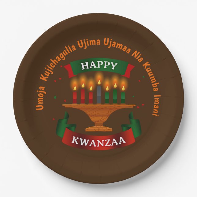 Kwanzaa Candles Red Black Green 7 Prinzipien 9" Pappteller (Vorderseite)