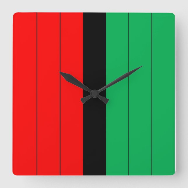 Kwanzaa Colors Red Black Green Stripes Pattern Quadratische Wanduhr (Vorderseite)