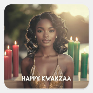 KWANZAA - FROHES KWANZAA - QUADRATISCHER AUFKLEBER
