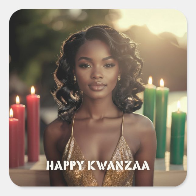 KWANZAA - FROHES KWANZAA -  QUADRATISCHER AUFKLEBER (Vorderseite)
