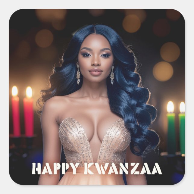KWANZAA - FROHES KWANZAA QUADRATISCHER AUFKLEBER (Vorderseite)