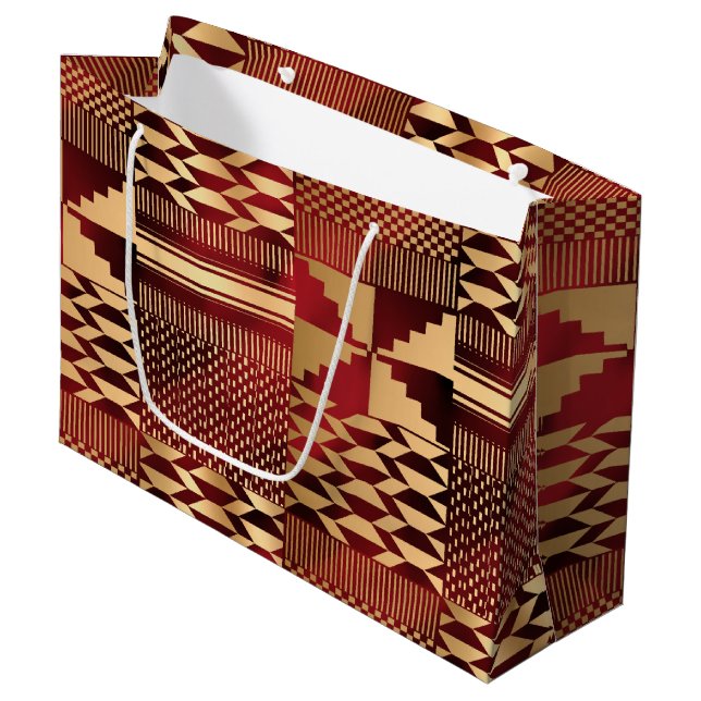 Kwanzaa Kente Print (rot/Gold) Große Geschenktüte (Vorderseite Schrägansicht)