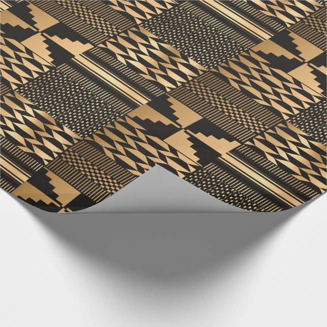 Kwanzaa Kente Print (Schwarz/Gold) Geschenkpapier (Ecke)