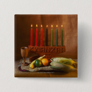Kwanzaa Kerzen und Lebensmittel Button