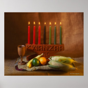 Kwanzaa Kerzen und Lebensmittel Poster