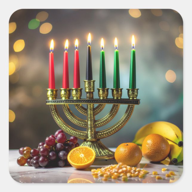 KWANZAA - KINARA -  QUADRATISCHER AUFKLEBER (Vorderseite)