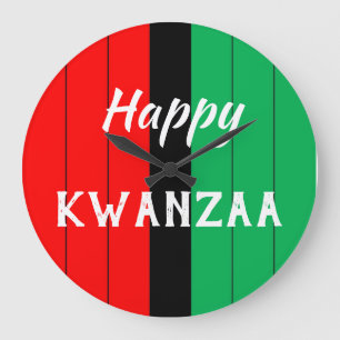 Kwanzaa Kinara Red Black Green Stripes Pattern Große Wanduhr