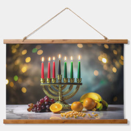 KWANZAA - KINARA - WANDTEPPICH MIT HOLZRAHMEN