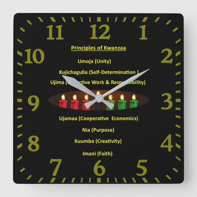 Kwanzaa Principles Square Wall Clock Quadratische Wanduhr (Vorderseite)