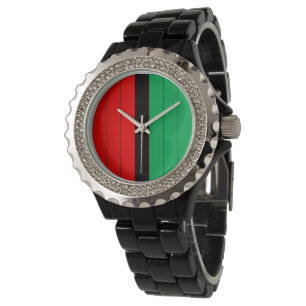 Kwanzaa Red Black Green Kinara Striptes Muster Armbanduhr