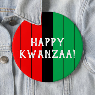 Kwanzaa Red Black Green Kinara Striptes Muster Button