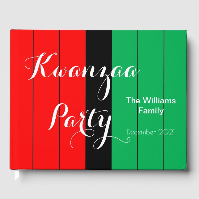 Kwanzaa Red Black Green Kinara Striptes Muster Gästebuch (Vorderseite)