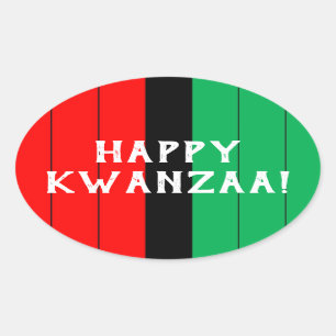 Kwanzaa Red Black Green Kinara Striptes Muster Ovaler Aufkleber
