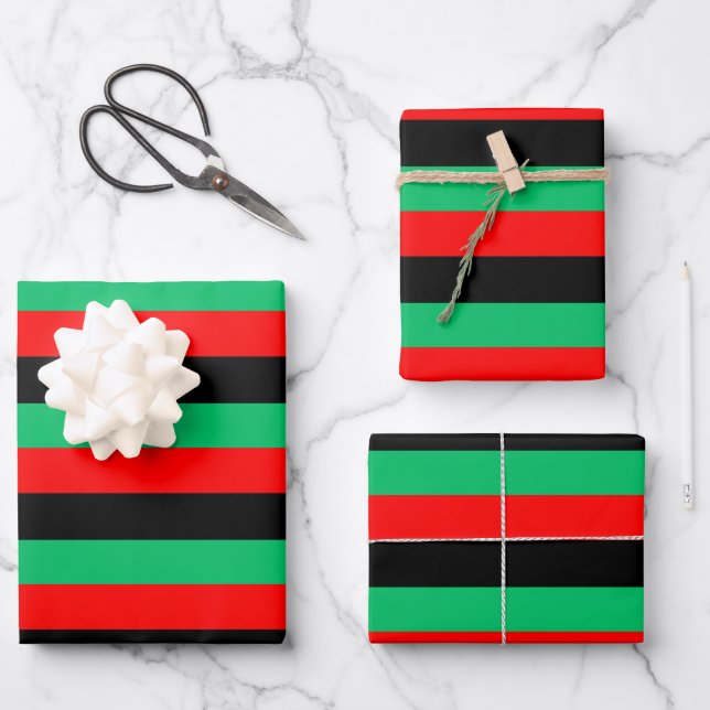 Kwanzaa Red Black Green Stripes Geschenkpapier Set (Vorderseite)