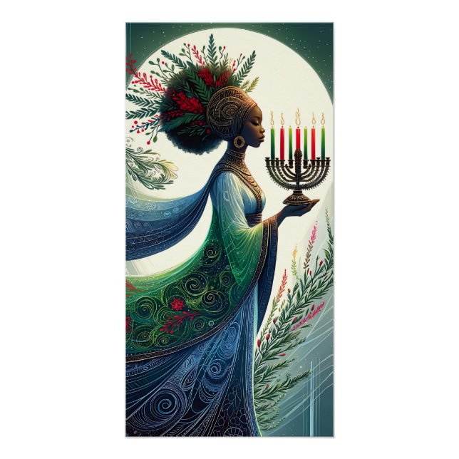 Kwanzaa Schöne Frau mit Kinara Poster (Vorderseite)