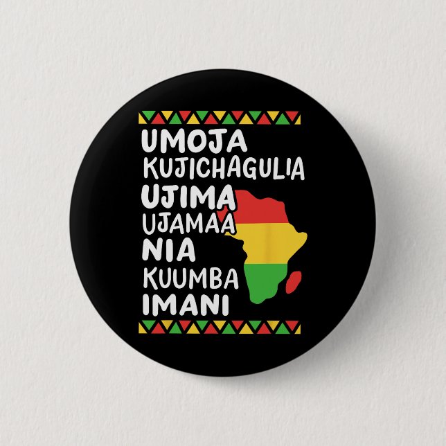 Kwanzaa Seven Principles African Map Black Pride Button (Vorderseite)