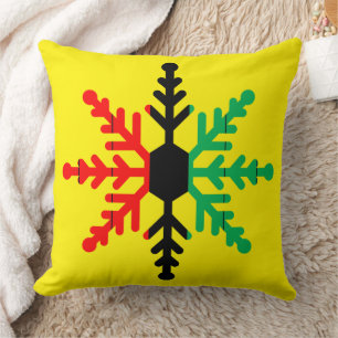 Kwanzaa Snowflake Bright Red Black Green Yellow Kissen