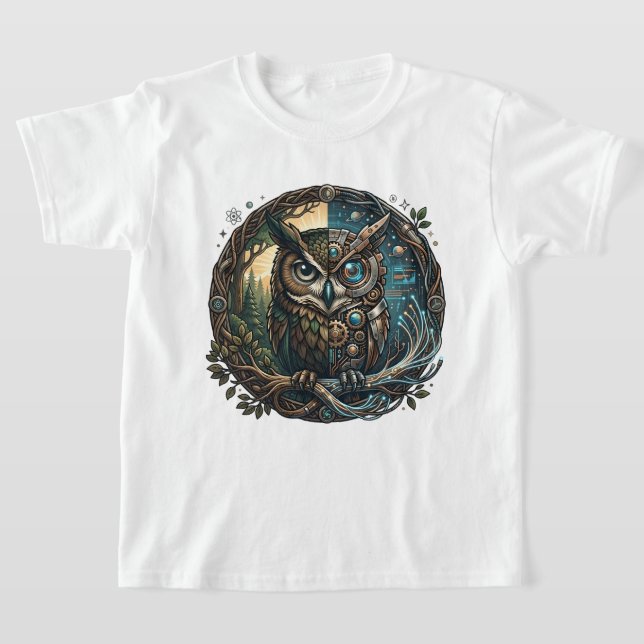 Kybernetische Eule Natur vs Technologie Steampunk T-Shirt (Ablage )