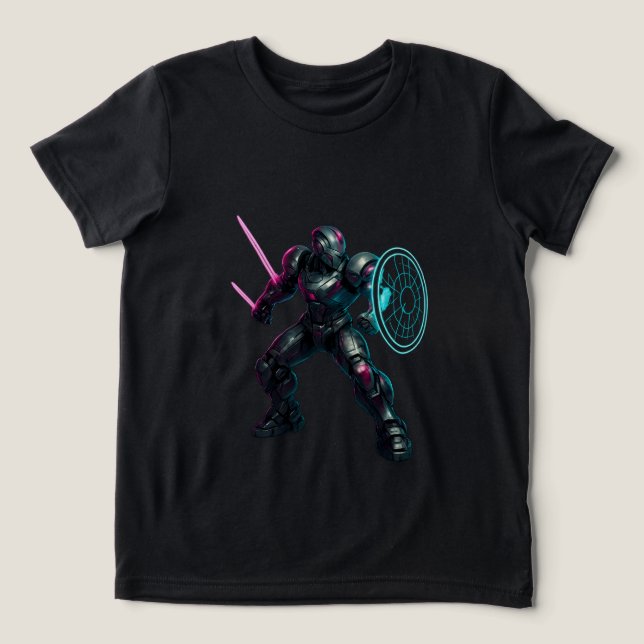 Kybernetischer Gladiator – Neonklingenkrieger Tri-Blend Shirt (Design Vorderseite)