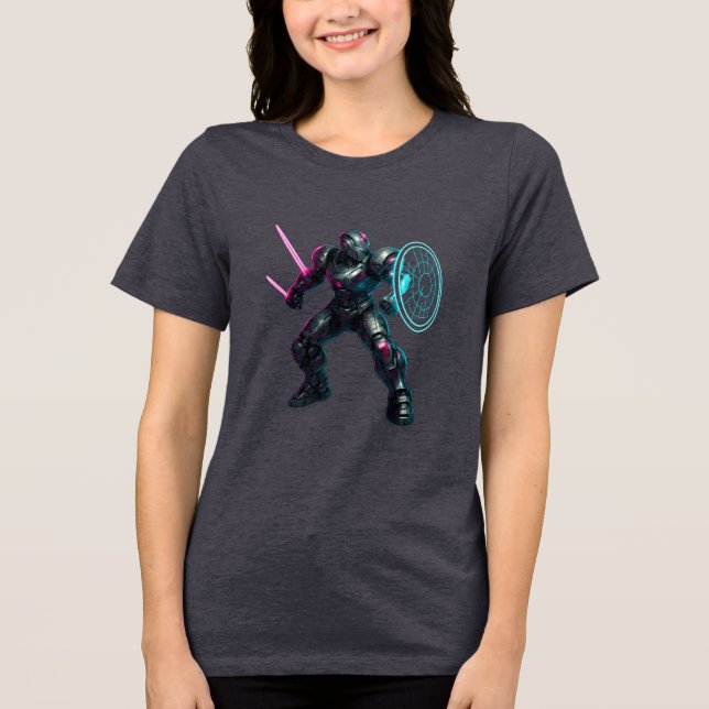 Kybernetischer Gladiator – Neonklingenkrieger Tri-Blend Shirt (Vorderseite)