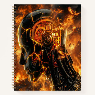 Kybernetischer Phönix Feuer Dunkle Sci-Fi Gamer Notizbuch