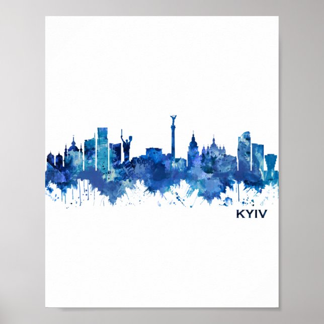 Kyiv Ukraine Skyline Blue Poster (Vorne)