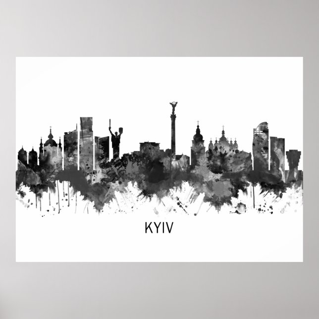 Kyiv Ukraine Skyline BW Poster (Vorne)