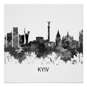 Kyiv Ukraine Skyline BW Poster