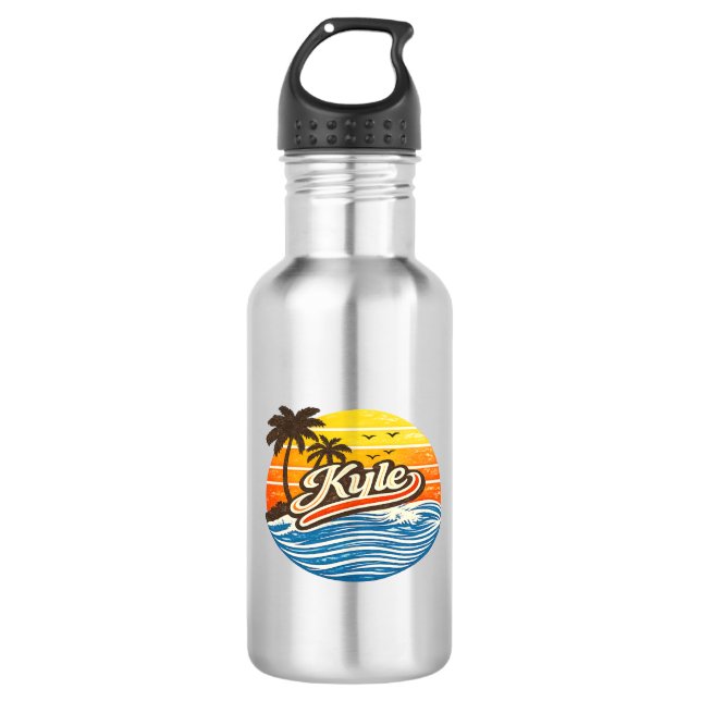 Kyle Retro-Sonnenuntergangs-Name-Design Edelstahlflasche (Vorderseite)