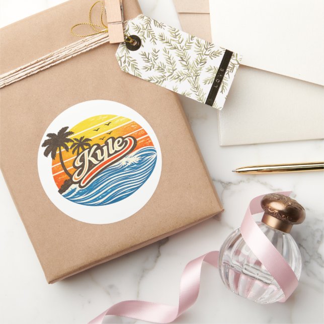 Kyle Retro Sunset Name Design Runder Aufkleber (Schenken)