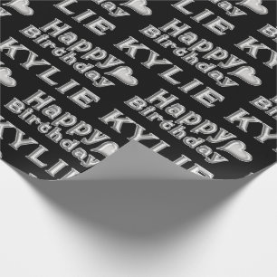 Kylie Happy Birthday silver black Geschenk papier Geschenkpapier