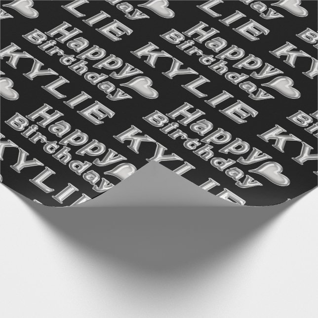Kylie Happy Birthday silver black Geschenk papier Geschenkpapier (Ecke)