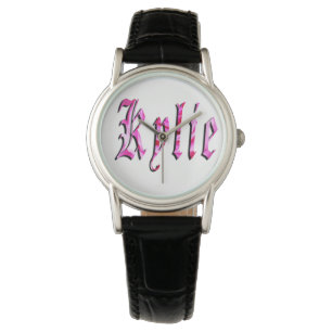 Kylie, Name, Logo, Ladys Black Leather Watch. Armbanduhr