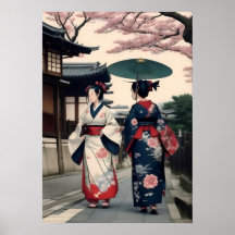 Kyoto-Frühlings-Spaziergang-Wandkunst – Kimono-Sze