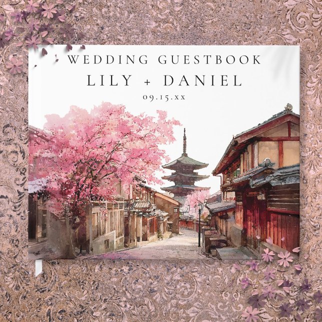Kyoto Japan Aquarell-Hochzeit Gästebuch (Kyoto Japan Watercolor Wedding Guest Book)