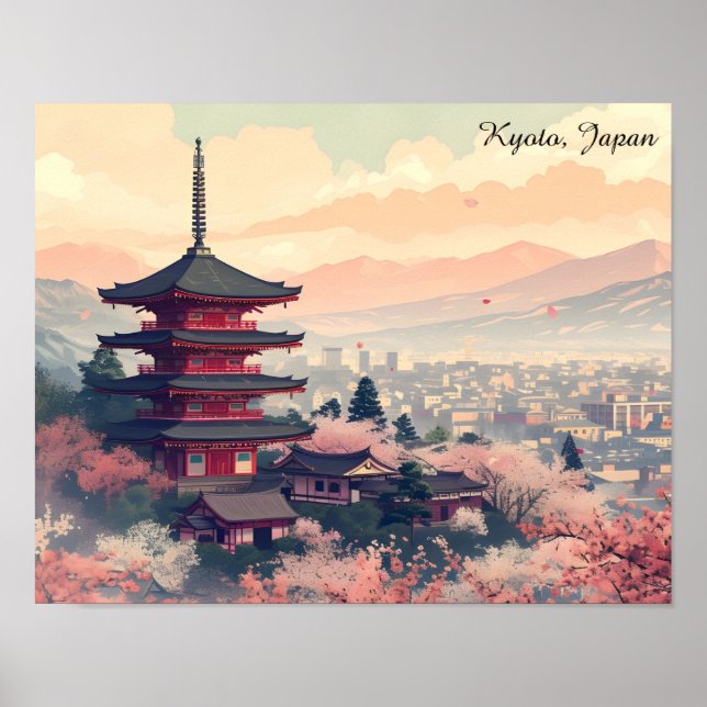 Kyoto Japan Cherry Blossom Temple Art –  Sapura  Poster (Vorne)