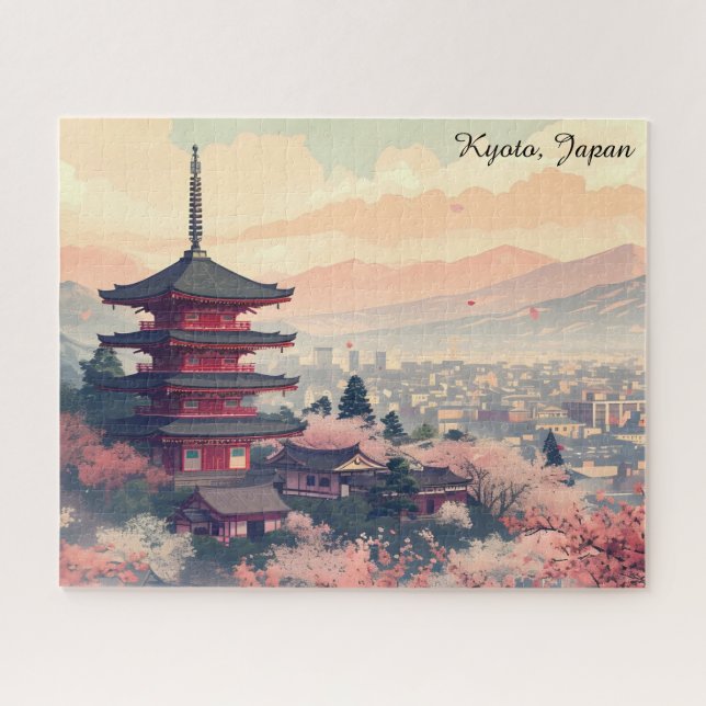 Kyoto Japan Cherry Blossom Temple Art –  Sapura  Puzzle (Horizontal)
