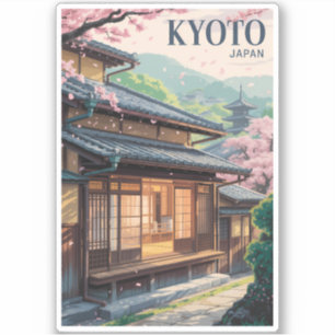 Kyoto Japan Haus Illustration Reise Kunst Vintage Aufkleber