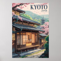 Kyoto Japan Haus Illustration Reise Kunst Vintage