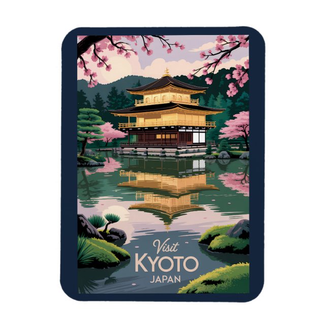 Kyoto Japan Kinkaku-ji Illustration Travel Art Vin Magnet (Vertikal)