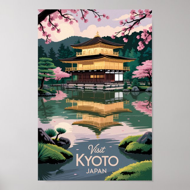 Kyoto Japan Kinkaku-ji Illustration Travel Art Vin Poster (Vorne)